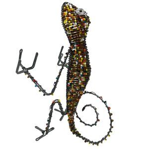Handmade South Africa Lizard Chameleon Wire Bead Card Pen Pencil Holder Vintage